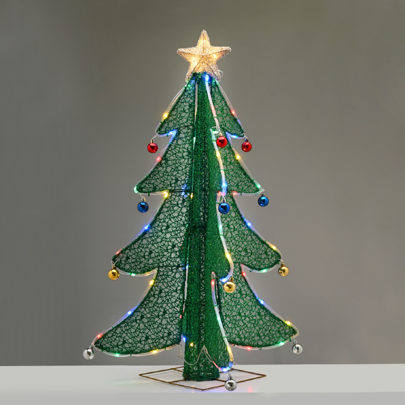 ^3D TINSEL FOLDABLE TREE WITH STAR 52 LED ΠΟΛΥΧΡΩΜΑ&ΘΕΡΜΟ ΑΣΤΕΡΙ 40*40*93cm IP44 5m ΚΑΛ^